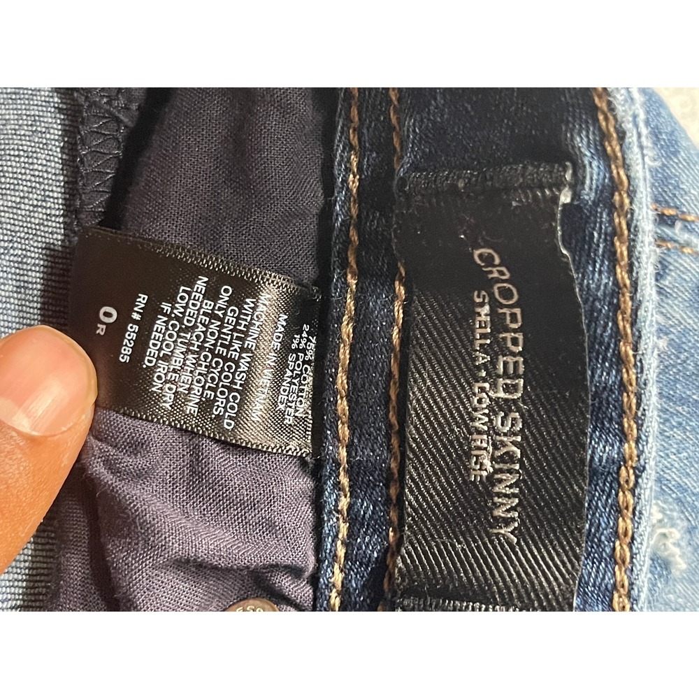 Express Stella Low Rise Cropped Skinny Jeans Blue Distressed Denim Womens 0R - Picture 7 of 14